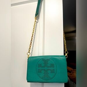 green Tory Burch crossbody, fair condition